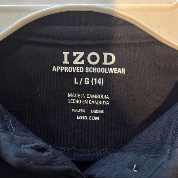 IZOD Navy Performance Easy Care Short Sleeve Polo Size L 14 Girls - Picture 3 of 3